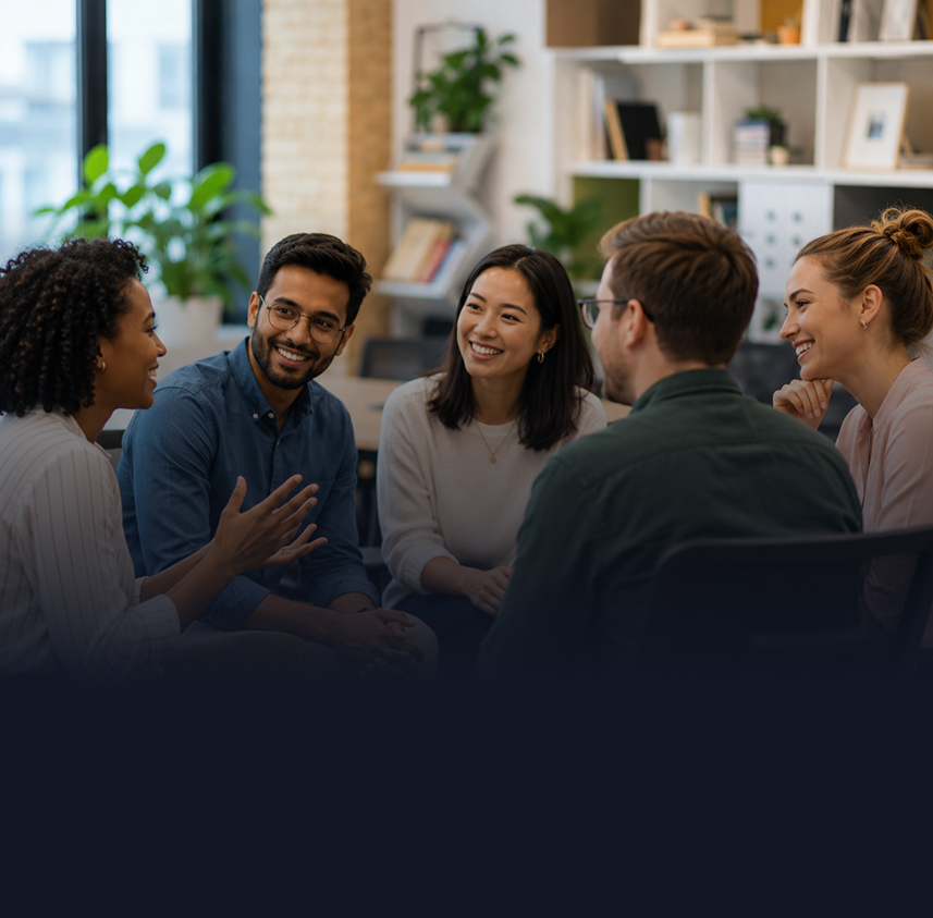 Team collaborating in a modern office