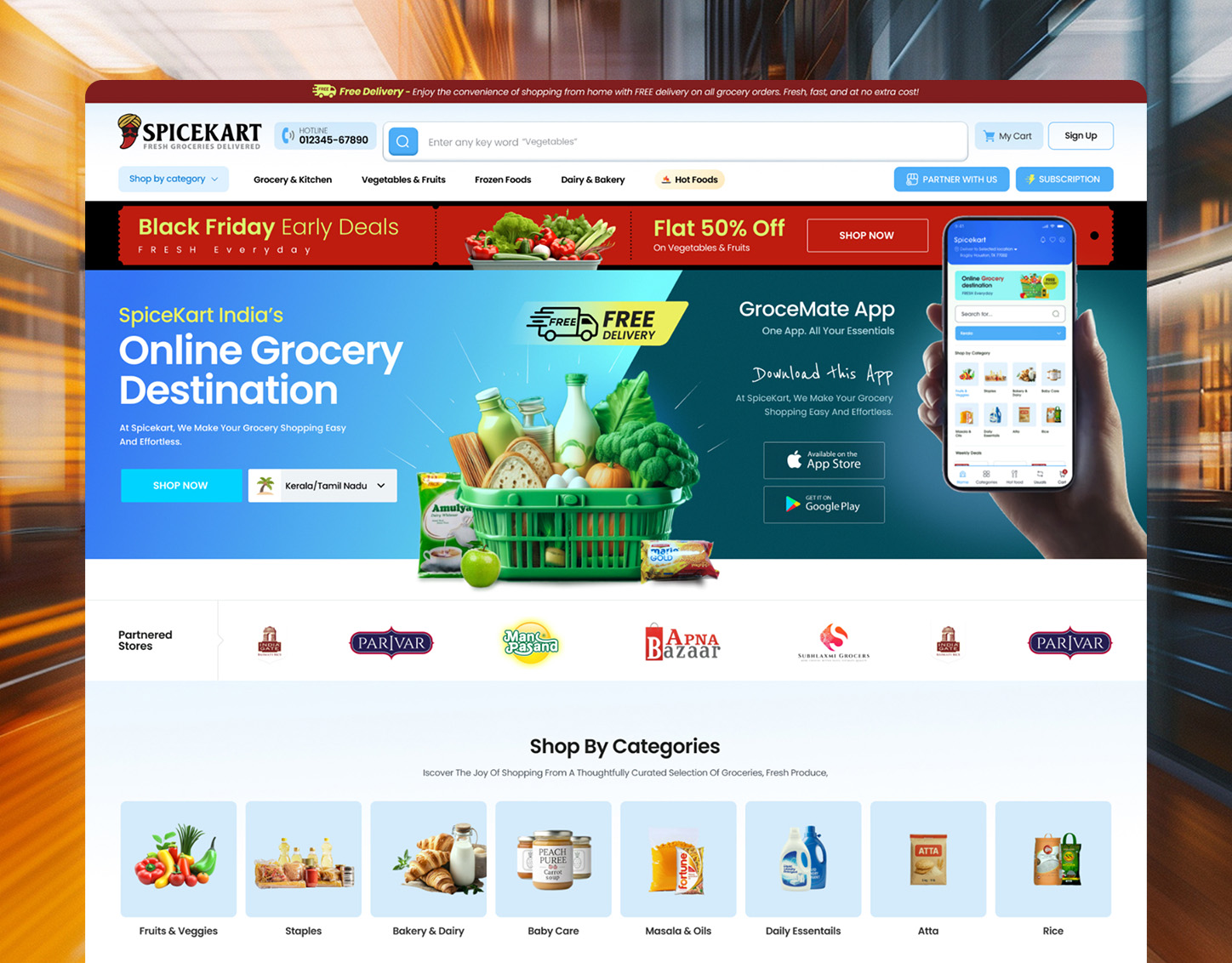 SpiceKart grocery ecommerce homepage