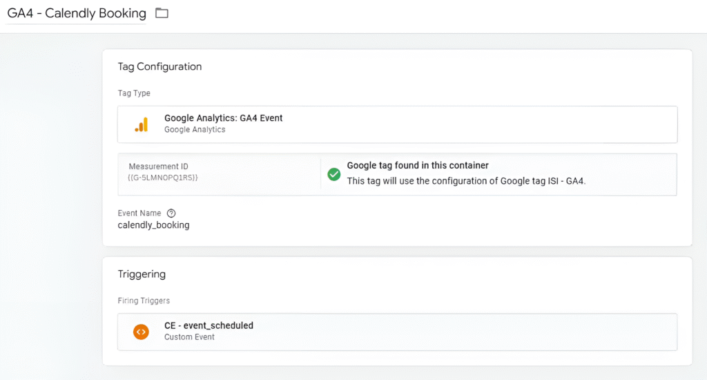 GA4 Screenshot for tag Configuration